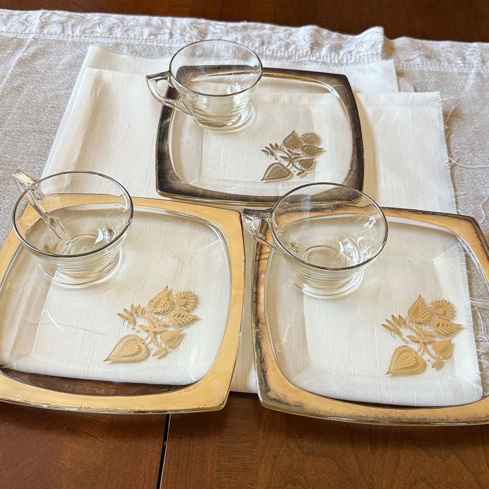 VTG George Briard Damask Silver Overlay lot of 3 Clear Glass Luncheon sets